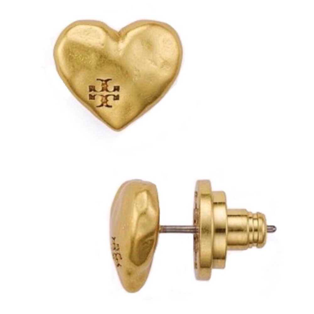 Tory Burch Gold Heart Logo Stud Earrings Minimalist Designer Earrings